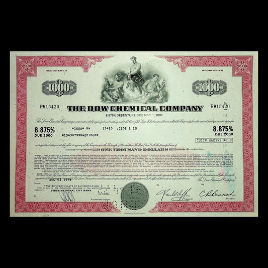 The Dow Chemical Company Bond Certificate from 1970s