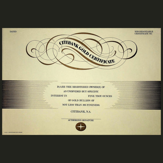 Citibank Gold Certificate - Unissued Certificate from 1930s