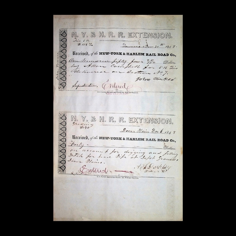 New York & Harlem Railroad Extension Checks - 5x total form 1848