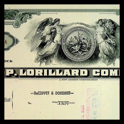 P. Lorillard Company (Tobacco & Cigarettes Kool, Newport, Old Gold) Stock Certificate from 1950s (Green)