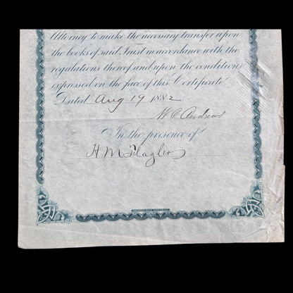 Standard Oil Trust Stock Certificate signed by John D Rockefeller and Henry Flagler from 1882