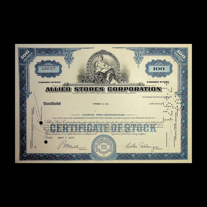 Allied Stores Corp (now Macy's) 1970 Stock Certificate