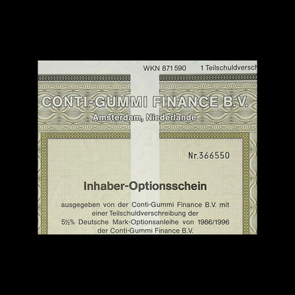 Conti-Gummi Finance B.V (Netherlands) - Warrant Certificate in German from 1986