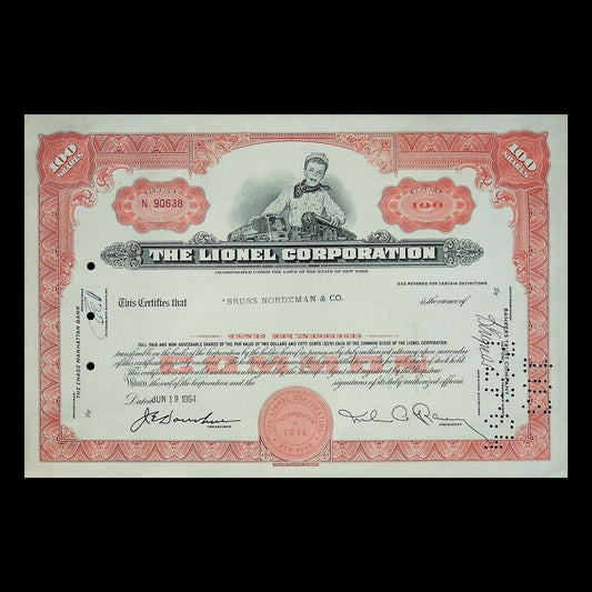 Lionel (Toy Trains) Corporation Stock Certificate from 1960s