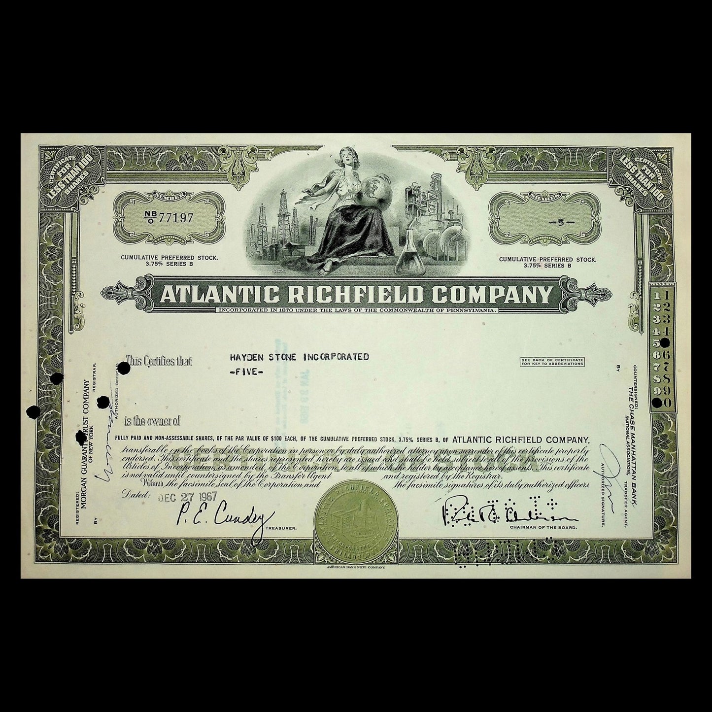 Atlantic Richfield Company (now Marathon Petroleum) Stock Certificate from 1960s