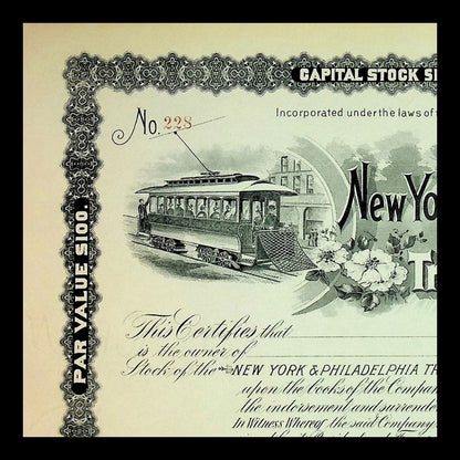 New York & Philadelphia Traction Company 1900s Unissued Stock Certificate