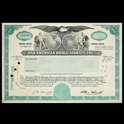 Pan American World Airways Inc Stock Certificate