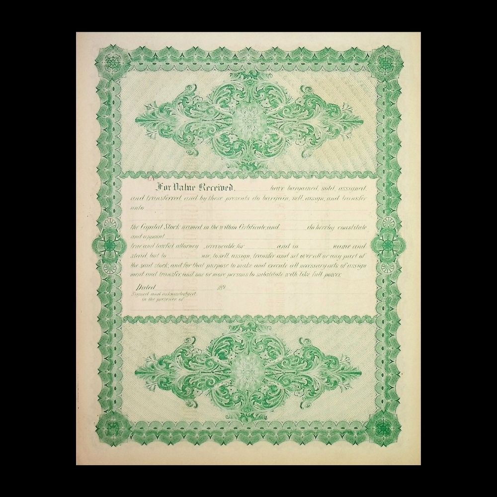 Commonwealth Avenue Street Railway Company (now MBTA) Unissued Stock Certificate from 1800s