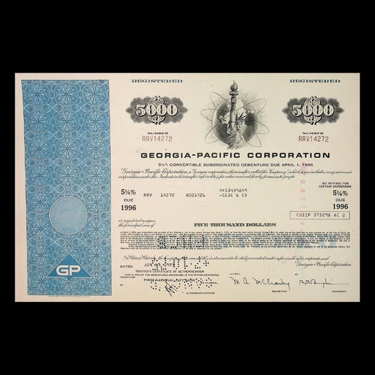 Georgia Pacific Bond Certificate from 1975