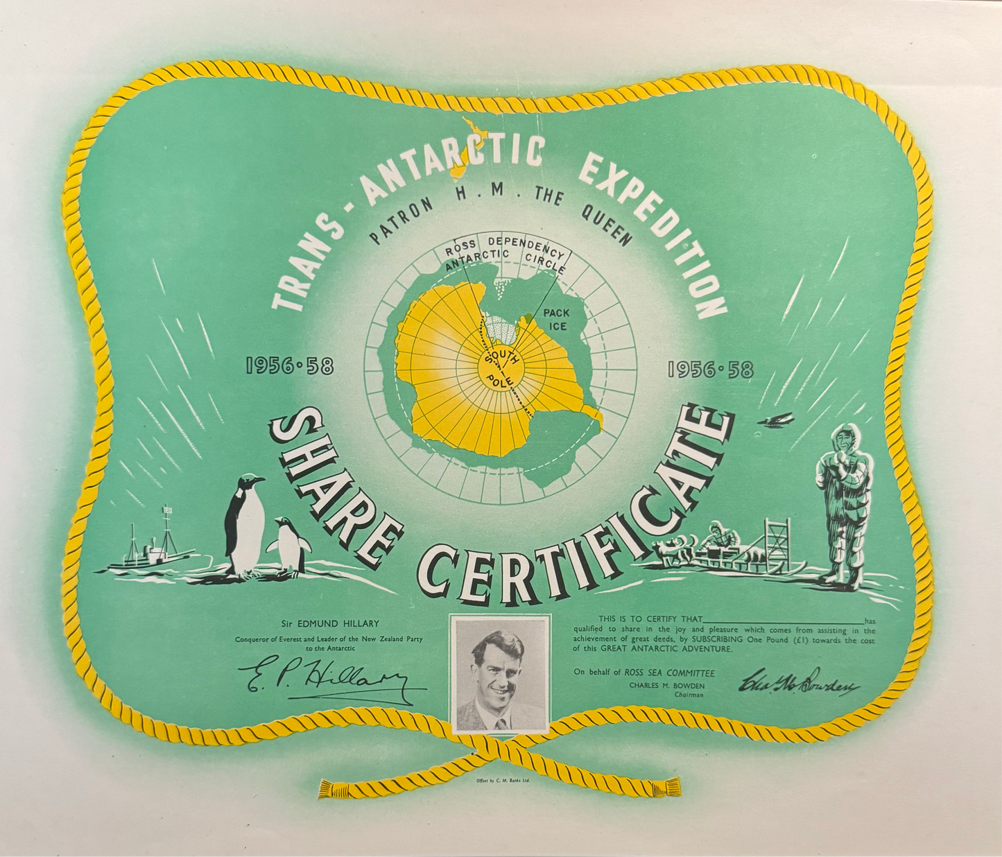 Trans Antarctic Expedition Share Certificate (New Zealand to South Pole)