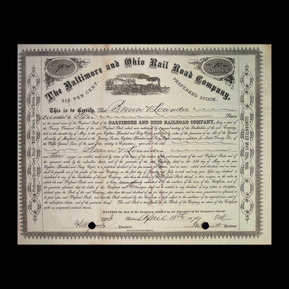 Baltimore & Ohio Railroad Stock Certificate from 1849