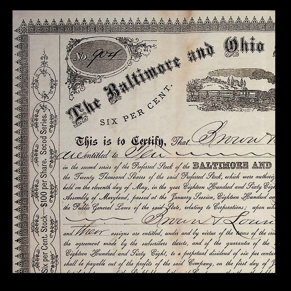 Baltimore & Ohio Railroad Stock Certificate from 1849