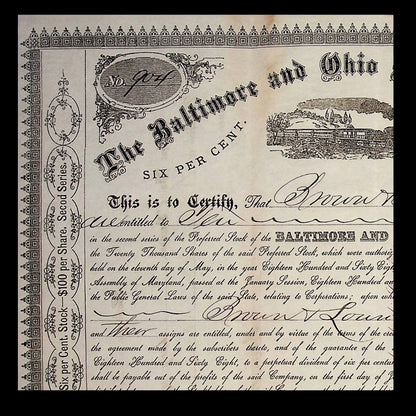 Baltimore & Ohio Railroad Stock Certificate from 1849