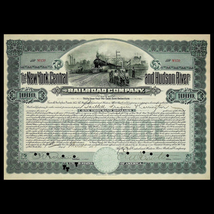 Large New York Central and Hudson River Railroad Company Bonds from 1950s (6 color options)