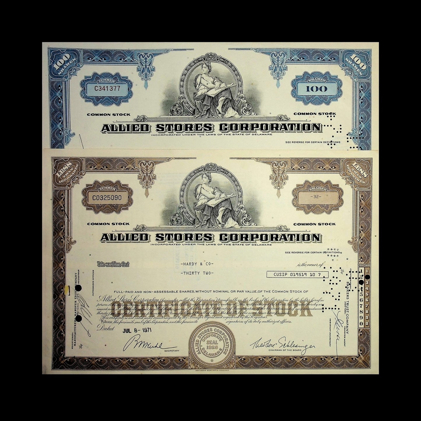 Allied Stores Corp (now Macy's) 1970 Stock Certificate