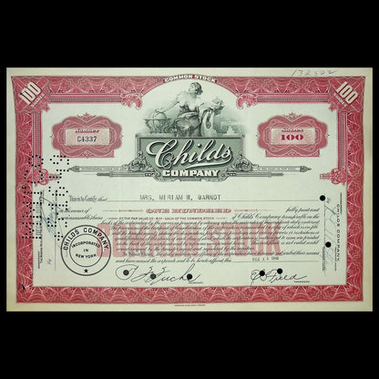 Childs Company Stock Certificate from 1940s