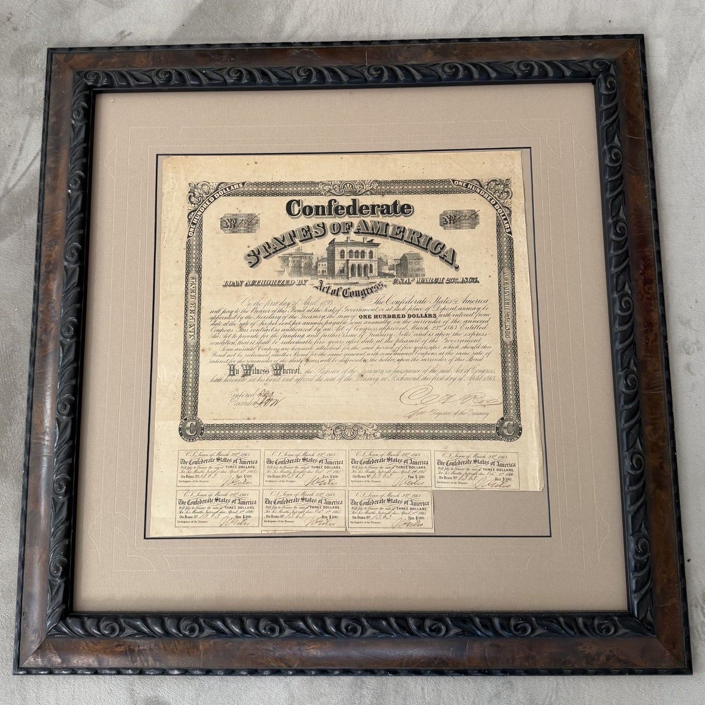 Expert Custom Framing for Stocks, Bonds and Paper Money