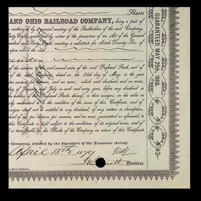 Baltimore & Ohio Railroad Stock Certificate from 1849
