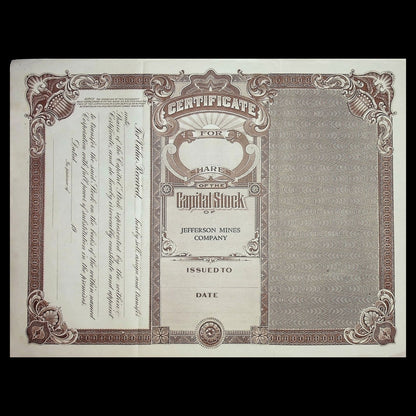 Jefferson Mines Company Stock Certificate (Montana) from 1920s