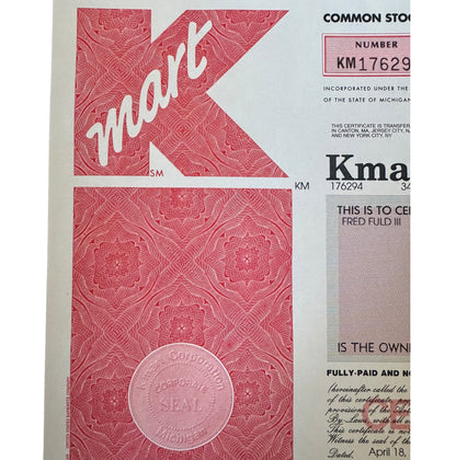 Kmart Corporation Stock Certificate