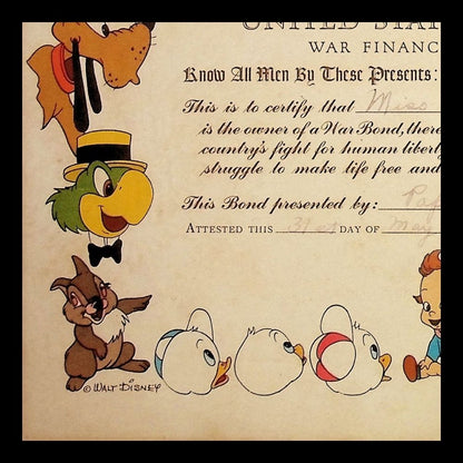 Walt Disney World War 2 US Treasury Bond Certificate from 1945