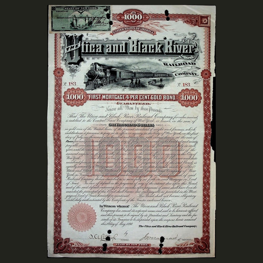 The Utica and Black River Railroad Company Bond from 1890