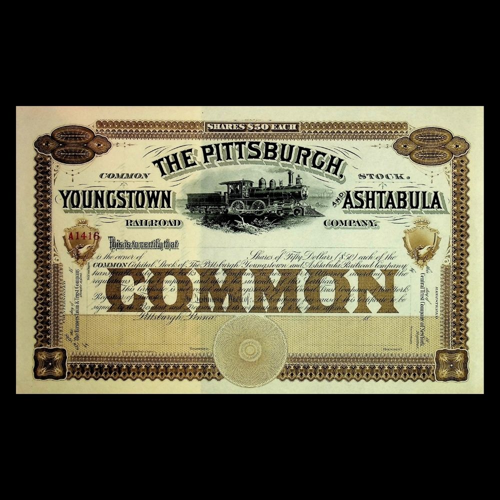 The Pittsburg, Youngstown and Ashtabula Unissued Stock Certificate 1800s