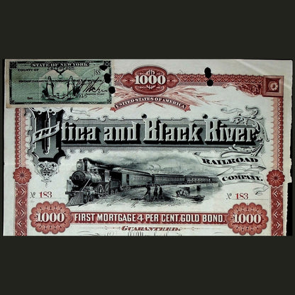 The Utica and Black River Railroad Company Bond from 1890