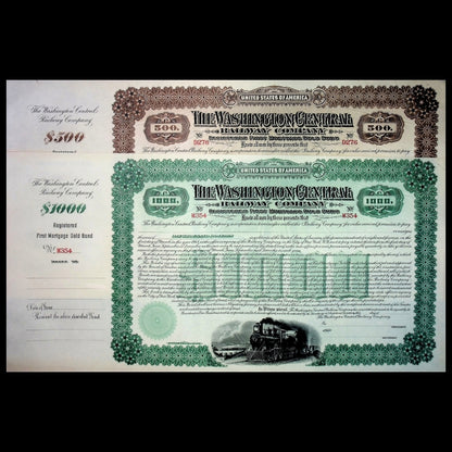Washington Central Railway Company Unissued Gold Bond Certificate from 1900