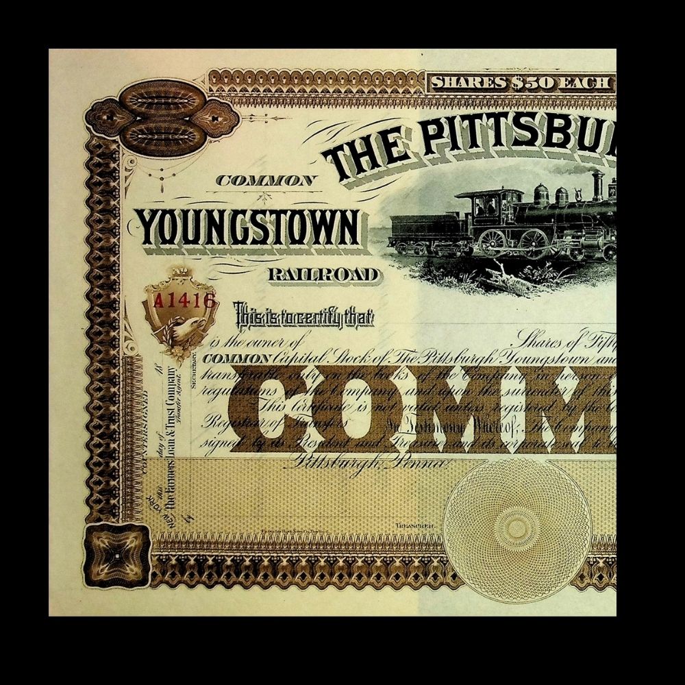 The Pittsburg, Youngstown and Ashtabula Unissued Stock Certificate 1800s