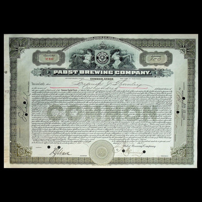 Pabst Brewing Company Stock Certificate from 1914