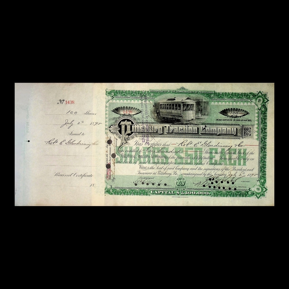 Pittsburgh Traction Company Stock Certificate from 1895