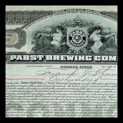 Pabst Brewing Company Stock Certificate from 1914