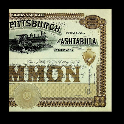 The Pittsburg, Youngstown and Ashtabula Unissued Stock Certificate 1800s