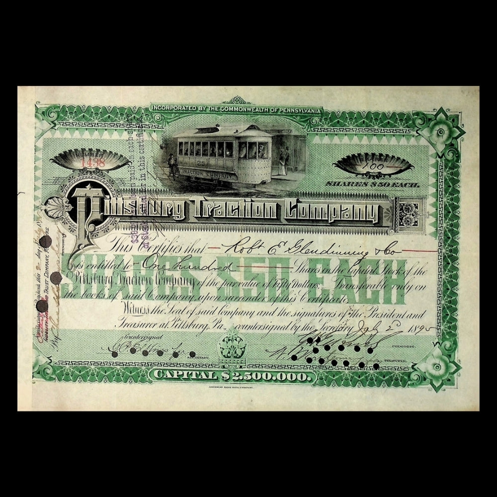Pittsburgh Traction Company Stock Certificate from 1895