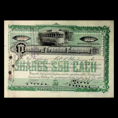 Pittsburgh Traction Company Stock Certificate from 1895
