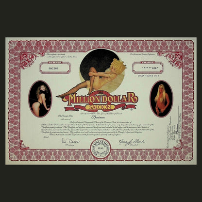 The Million Dollar Saloon (Texas Strip Club) Stock Certificate Specimen