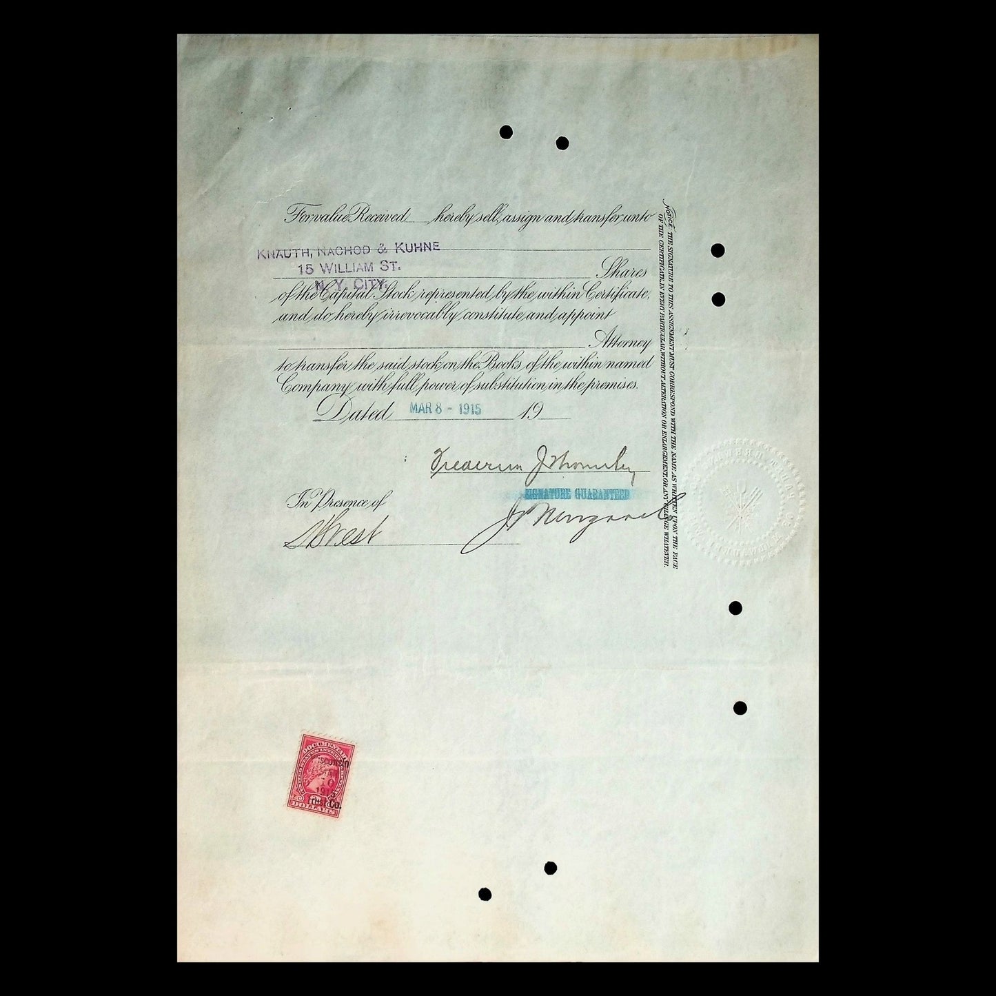 Pabst Brewing Company Stock Certificate from 1914