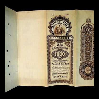 Commonwealth of Massachusetts Bond Certificate from 1896 with Coupons