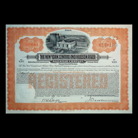 New York Central and Hudson River Railroad Company (with Grand Central) Bond Certificate from 1913