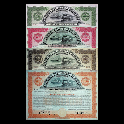 Large New York Central and Hudson River Railroad Company Bonds from 1950s (6 color options)