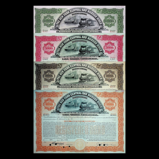 Large New York Central and Hudson River Railroad Company Bonds from 1950s (6 color options)