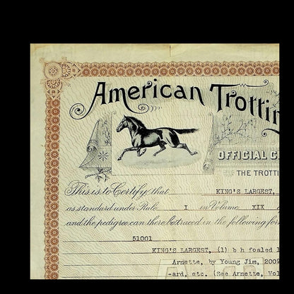 American Trotting Register Official Certificate from 1909