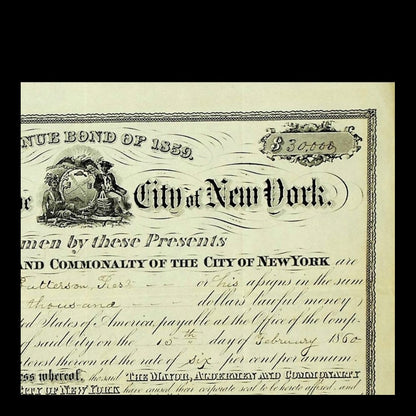 City of New York Revenue Bond from 1860 signed by Mayor Daniel F. Tiemann