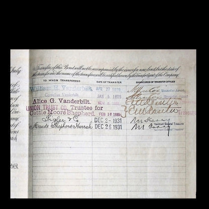 Pine Creek Railway Company First Mortgage Bond from 1885 signed by William Vanderbilt 