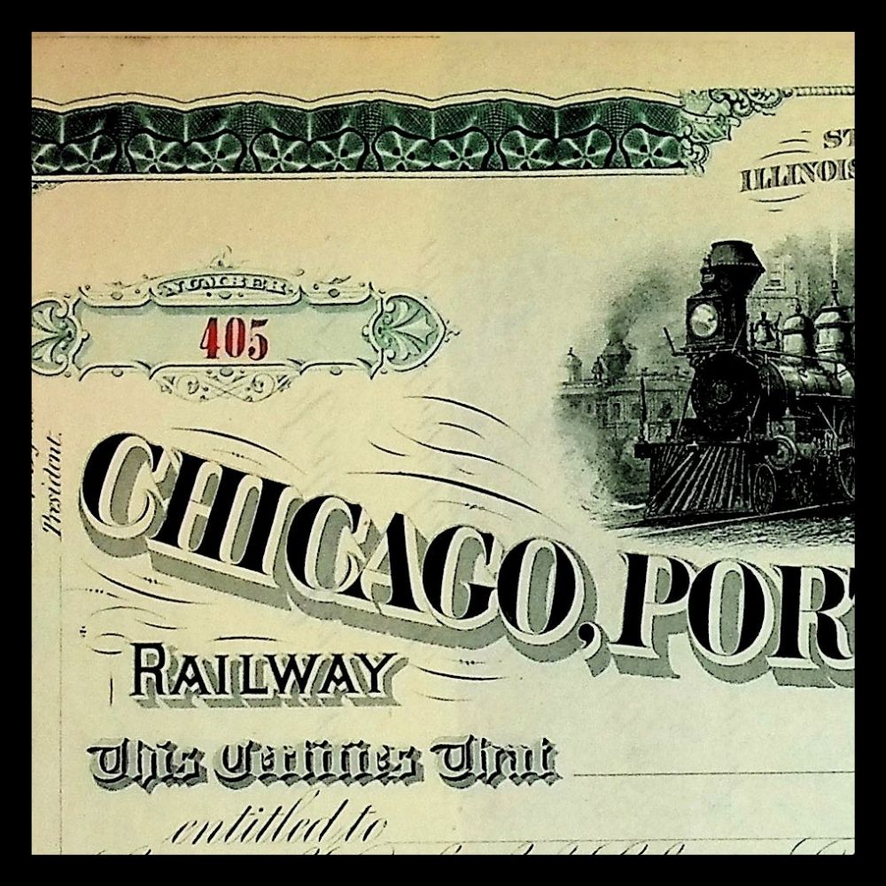 Chicago, Portage & Superior Railway Company (now C&NW) Unissued Stock Certificate 1800s