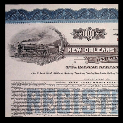 New Orleans Great Northern Railway Bond Certificate from 1933