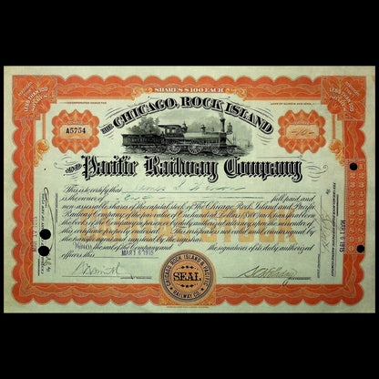 Chicago, Rock Island and Pacific Railroad "Rock Island Line" Company Stock Certificate from 1915