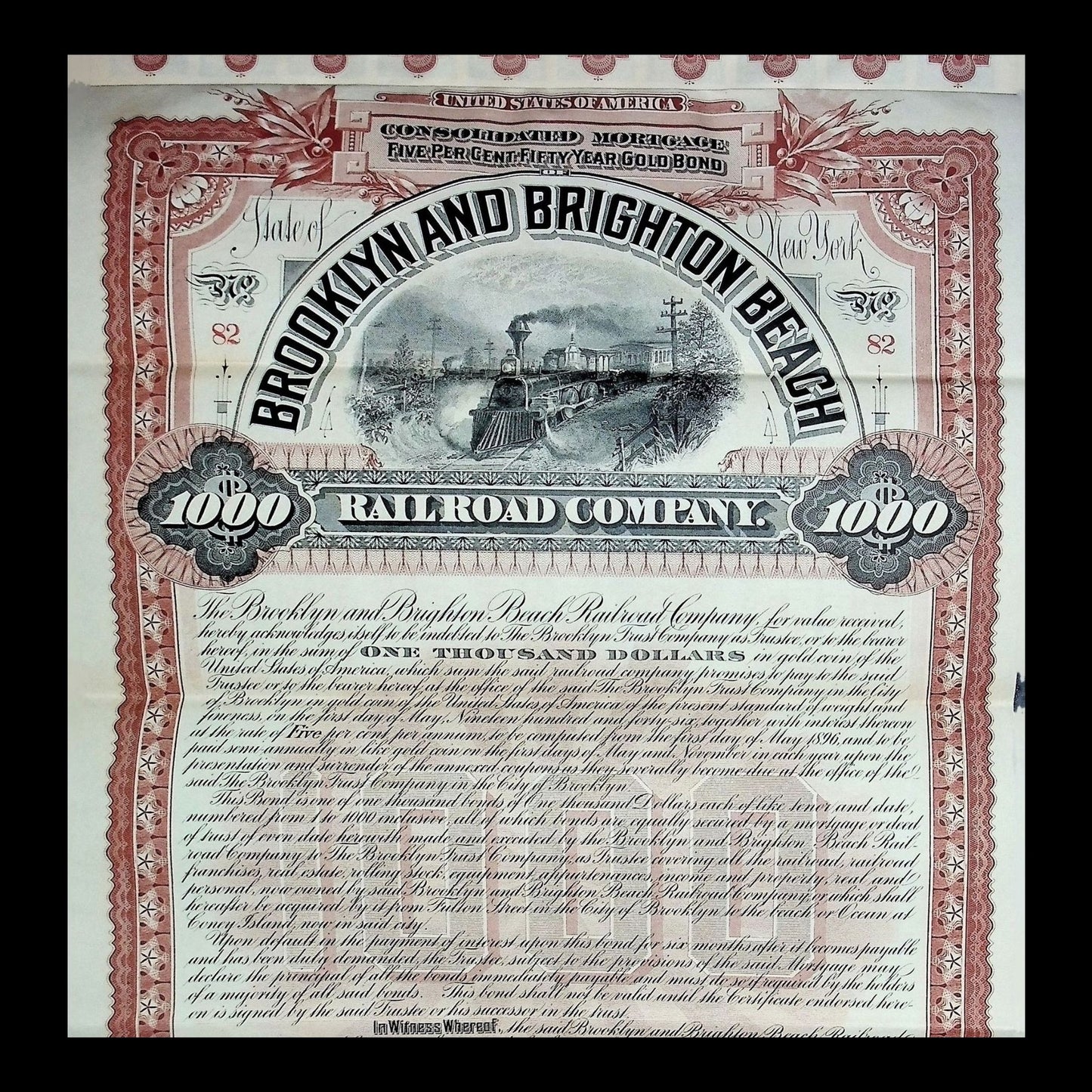 Brooklyn and Brighton Beach Railroad Company Bond 1896