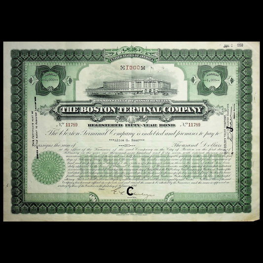 The Boston Terminal Company Bond Certificate from 1897
